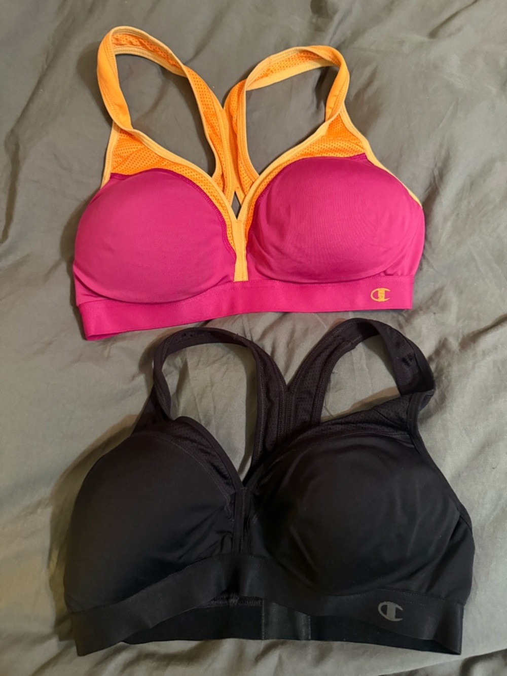Champion Dual-Pack Sports Bras — Fuchsia & Orange and Black
